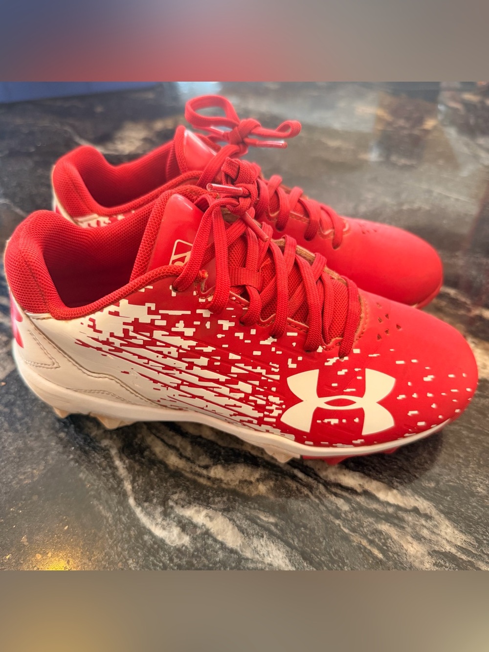 Under Armour Kids Red and White Baseball Cleats